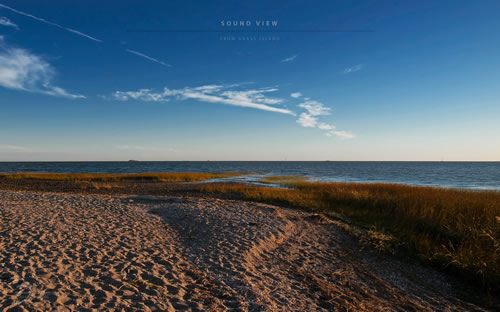 Photo, the beach at Grass Island.